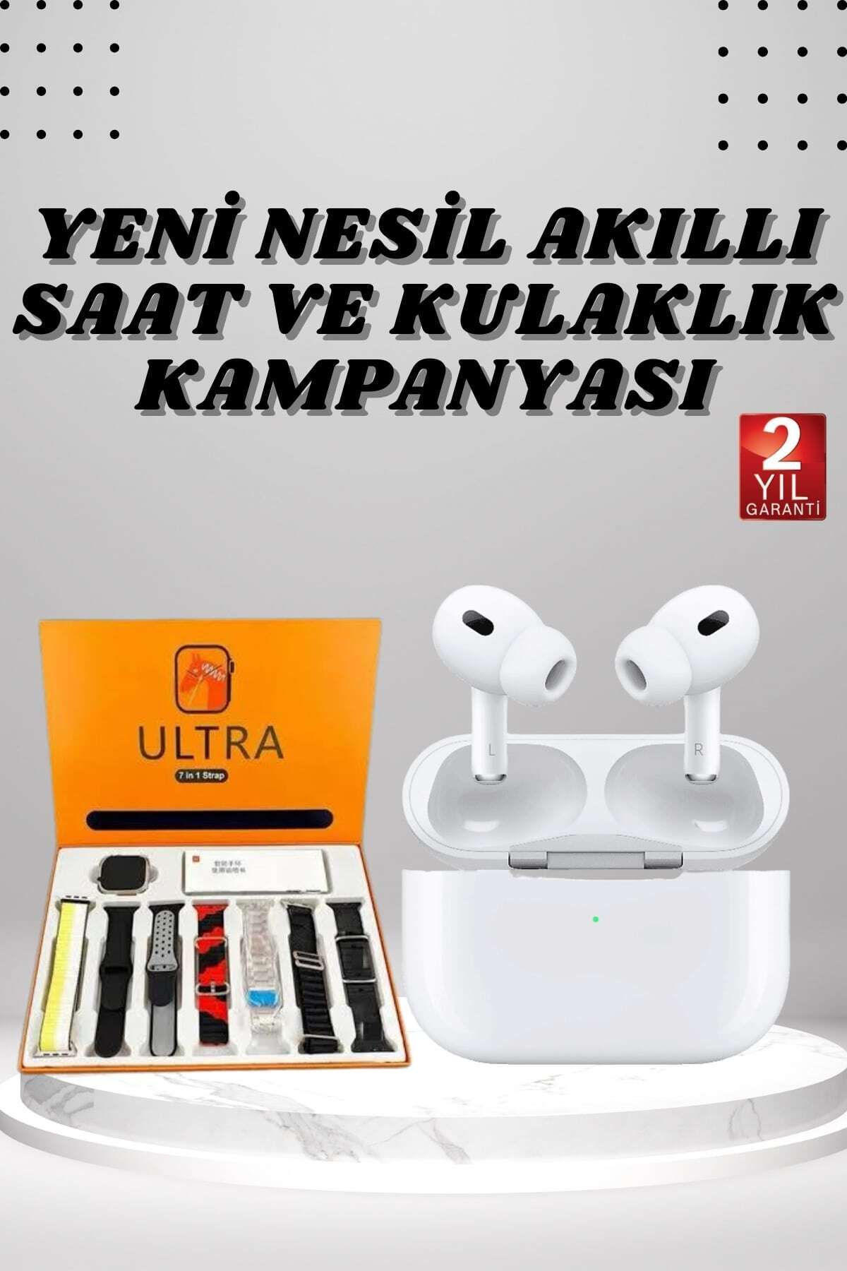 Tradivent 7 Kordonlu Akıllı Saat Ve Yeni Nesil Kulaklık Dokunmatik Ekran Android ve İOS Uyumlu