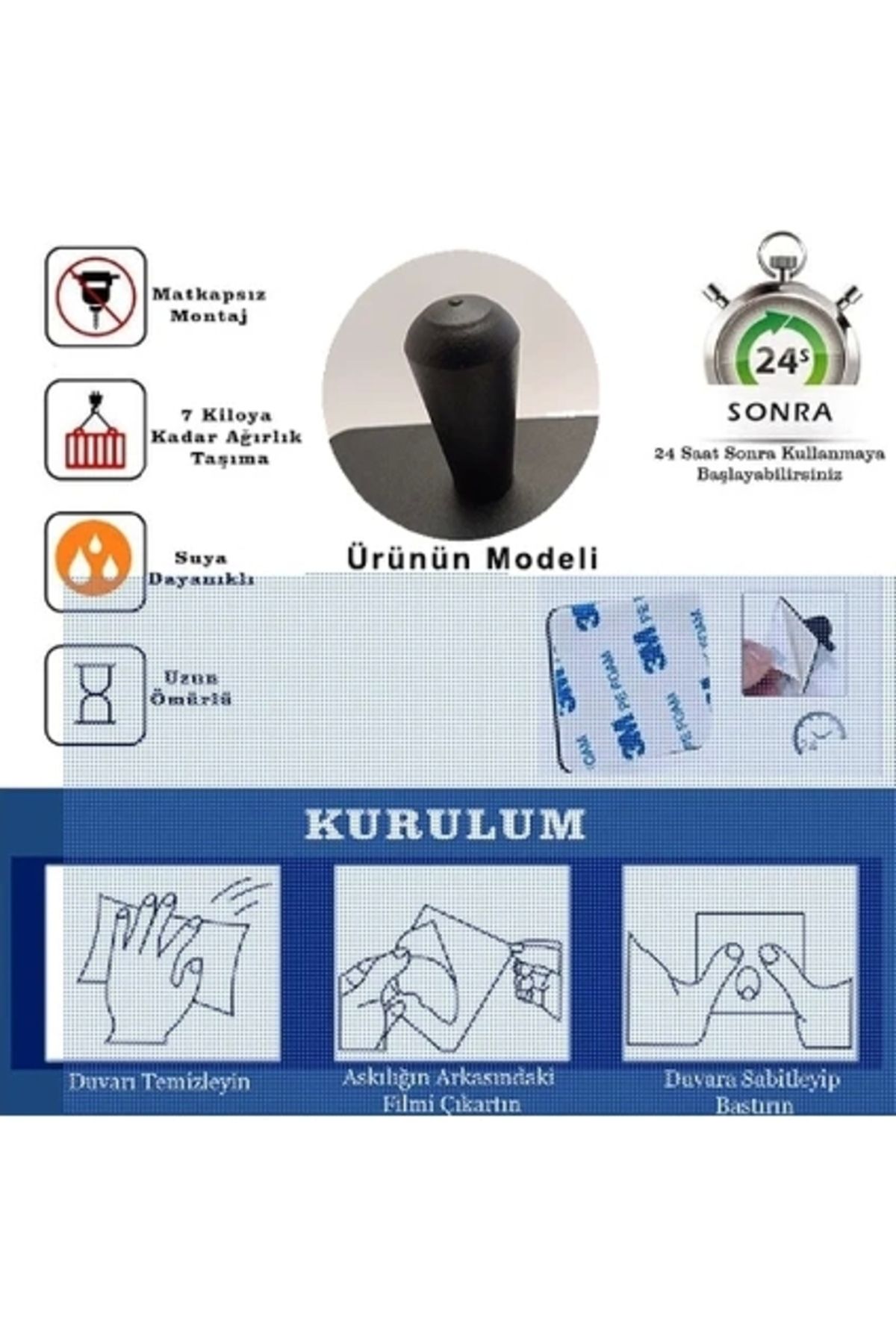 ardini-Μαύρο ή μπουρνούζι ματ - Βιδωτή και αυτοκόλλητη κρεμάστρα μπάνιου Κωνική πετσέτα τετράτεμα 5