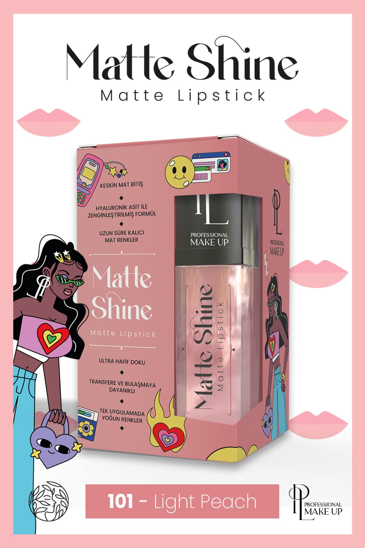 رژ لب مات 101 Light Peach - جلوه طبیعی با رنگ هلویی روشن Pinky London