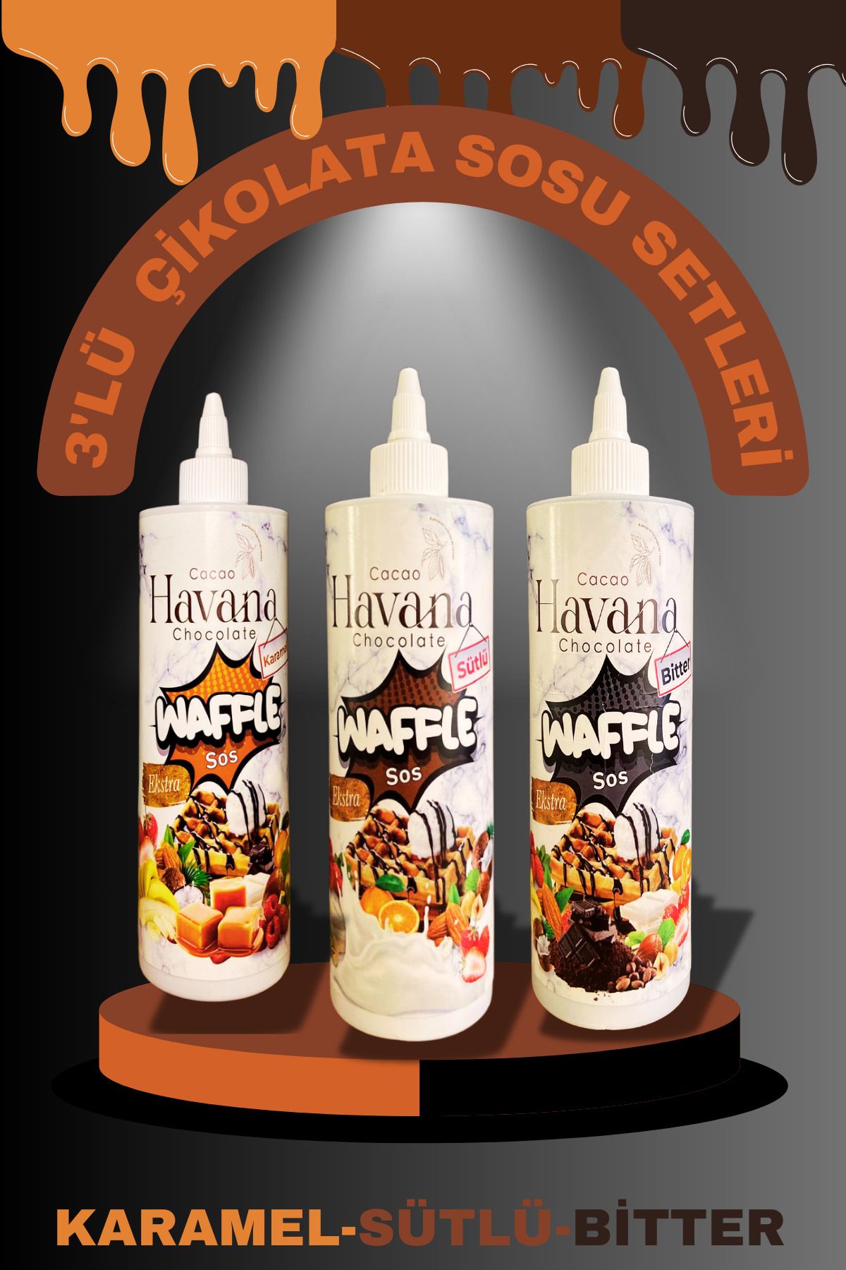 Cacao havana ÇİKOLATA SOS SÜTLÜ-KARAMEL-BİTTER SOS 3'LÜ PAKET WAFFLE-KREP-PANKEK-KRUVASAN SOS 3x400GR