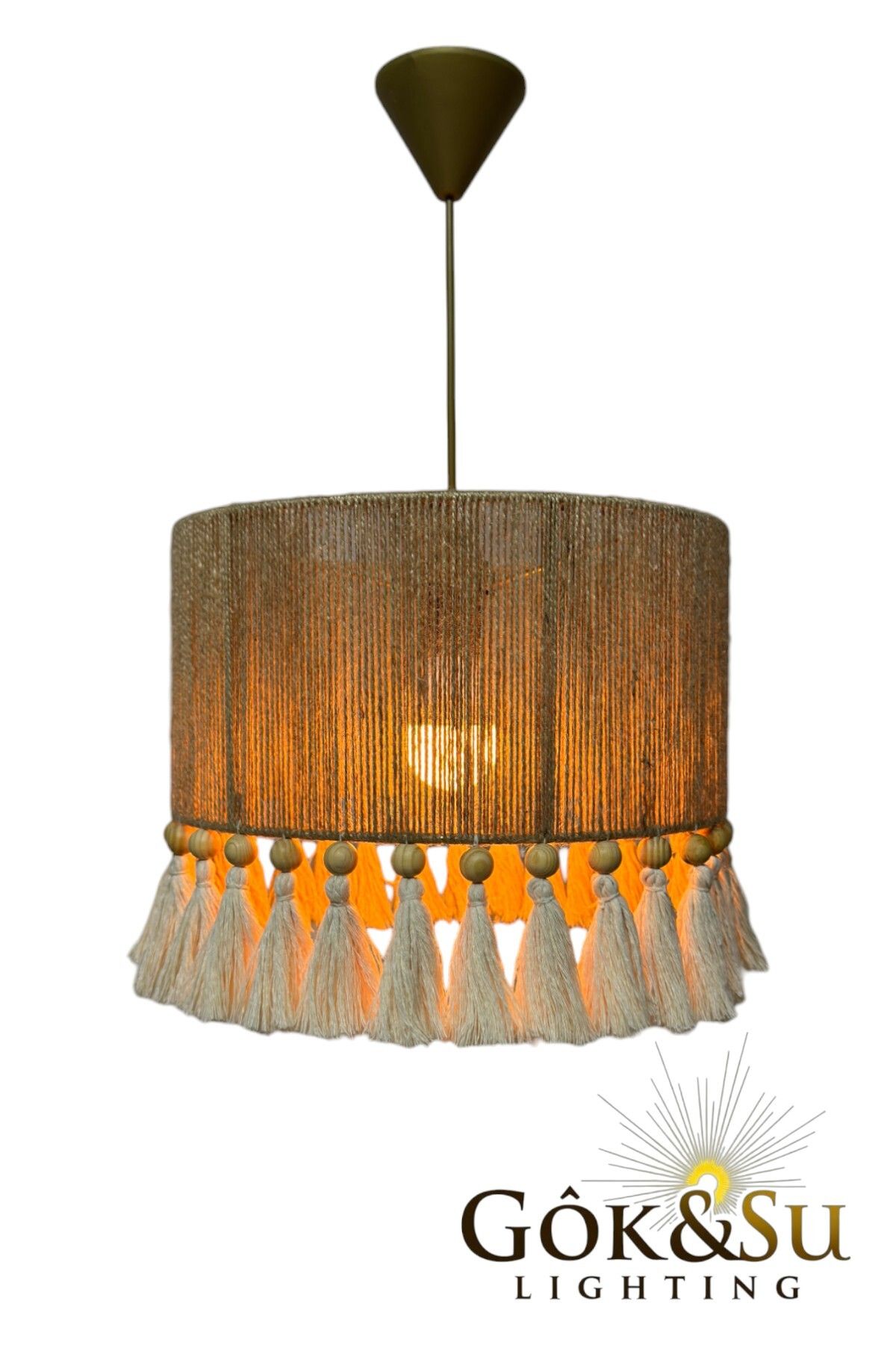 Göksu Lighting-Thin Jute Chandelier - Rustic, Bohemian, Wicker, Macrame and Tassel Chandelier 7