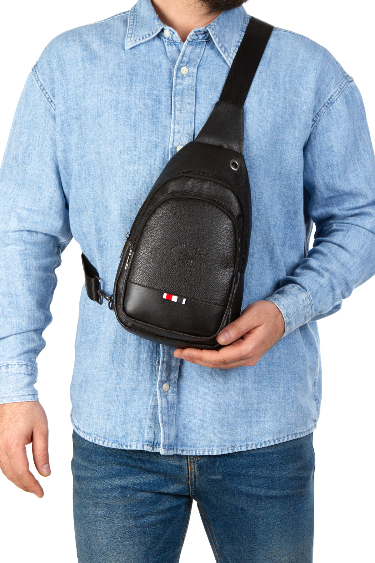 NEWISH POLO ACCESSORIES Newish Polo Deri Unisex Çapraz Askılı Çanta Göğüs Çanta Kulaklık Çıkışlı Omuz Çanta Günlük Tek Kol görsel 3