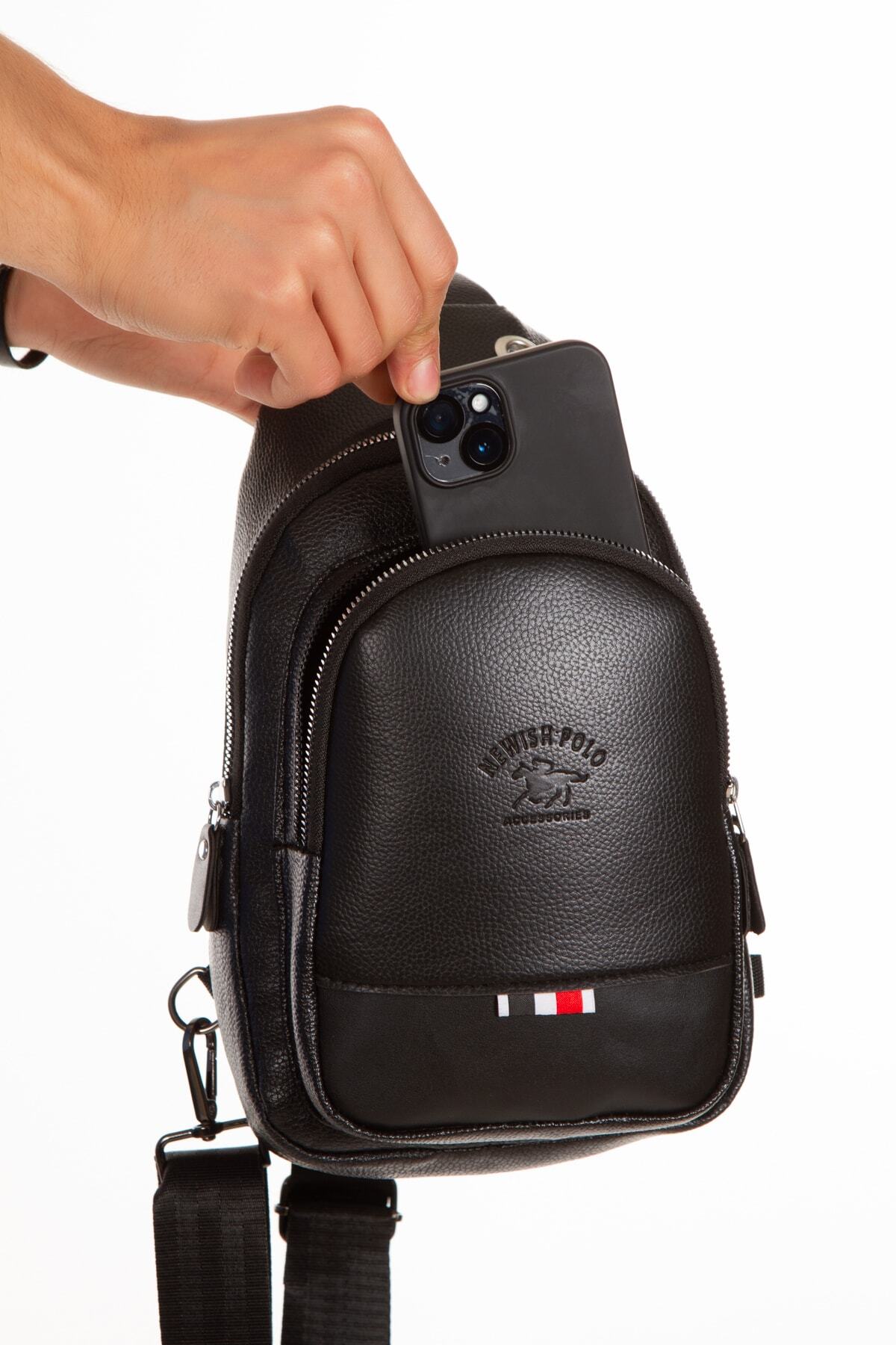 NEWISH POLO ACCESSORIES Newish Polo Deri Unisex Çapraz Askılı Çanta Göğüs Çanta Kulaklık Çıkışlı Omuz Çanta Günlük Tek Kol görsel 4