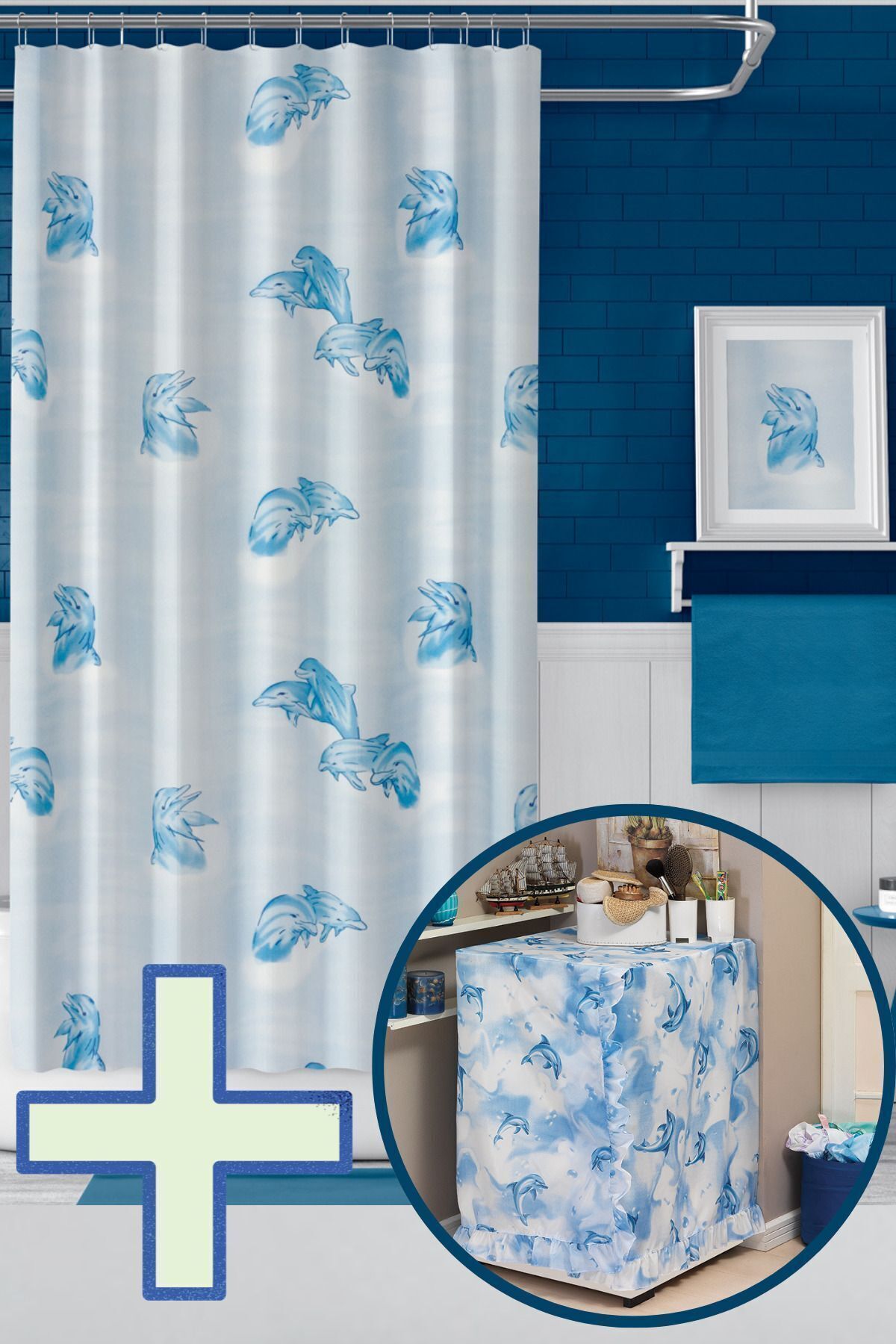 Zethome Banyo Perdesi 1x110x200 Tek Kanat Duş Perdesi Halka Hediyeli Ve Çamaşır Makina Örtüsü 7085