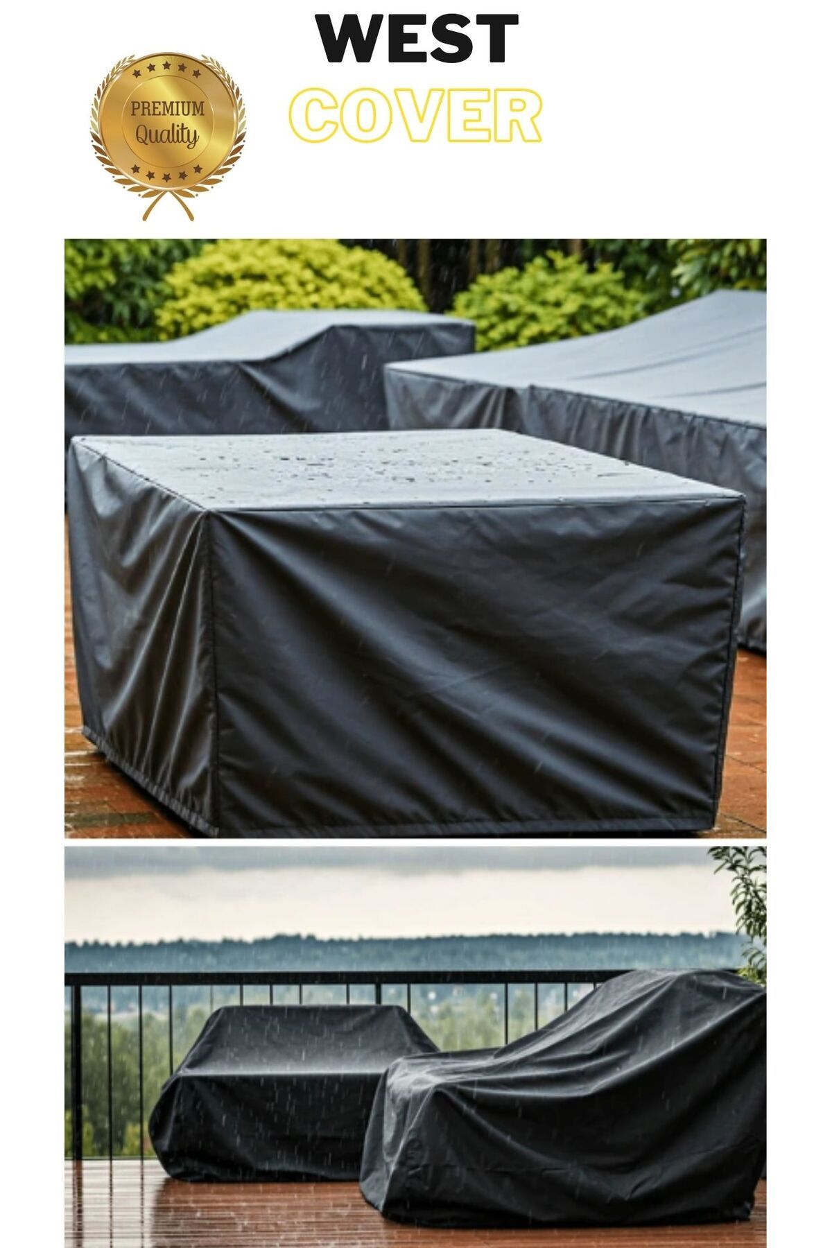 WestCover Bahçe Mobilyası Koruma Örtüsü Brandası Premium Kalite 200x160cm Siyah