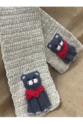 Handmade El Yapımı Kedi Figürlü Atkı