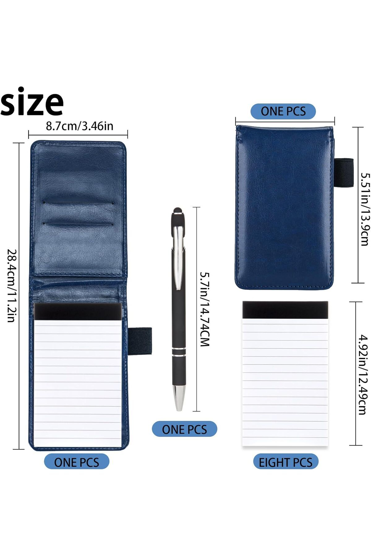 fulina-7 Pcs Small Pocket Notepad Holder Set with Pen,Mini Portable Leather Notebook for Offices,Blue 4