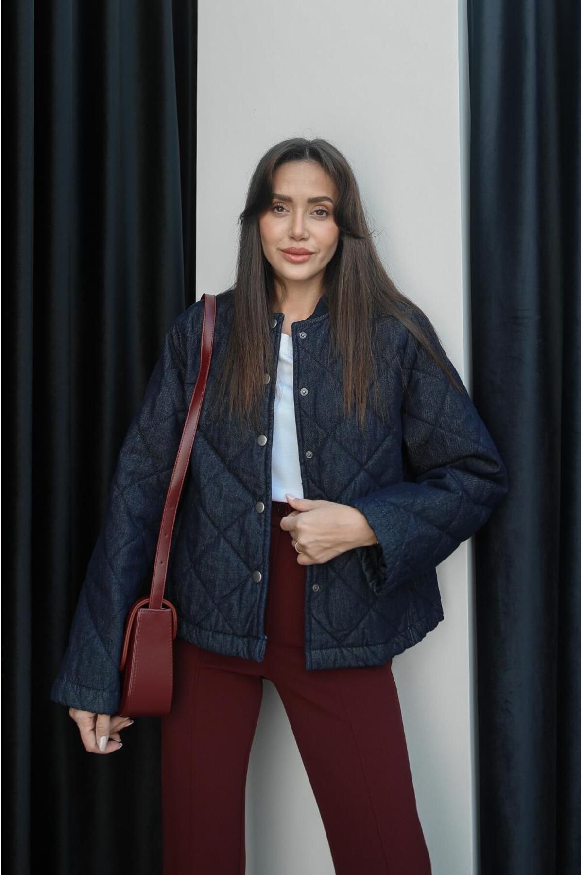 Havoş-Navy Blue Quilted Denim Jacket 1