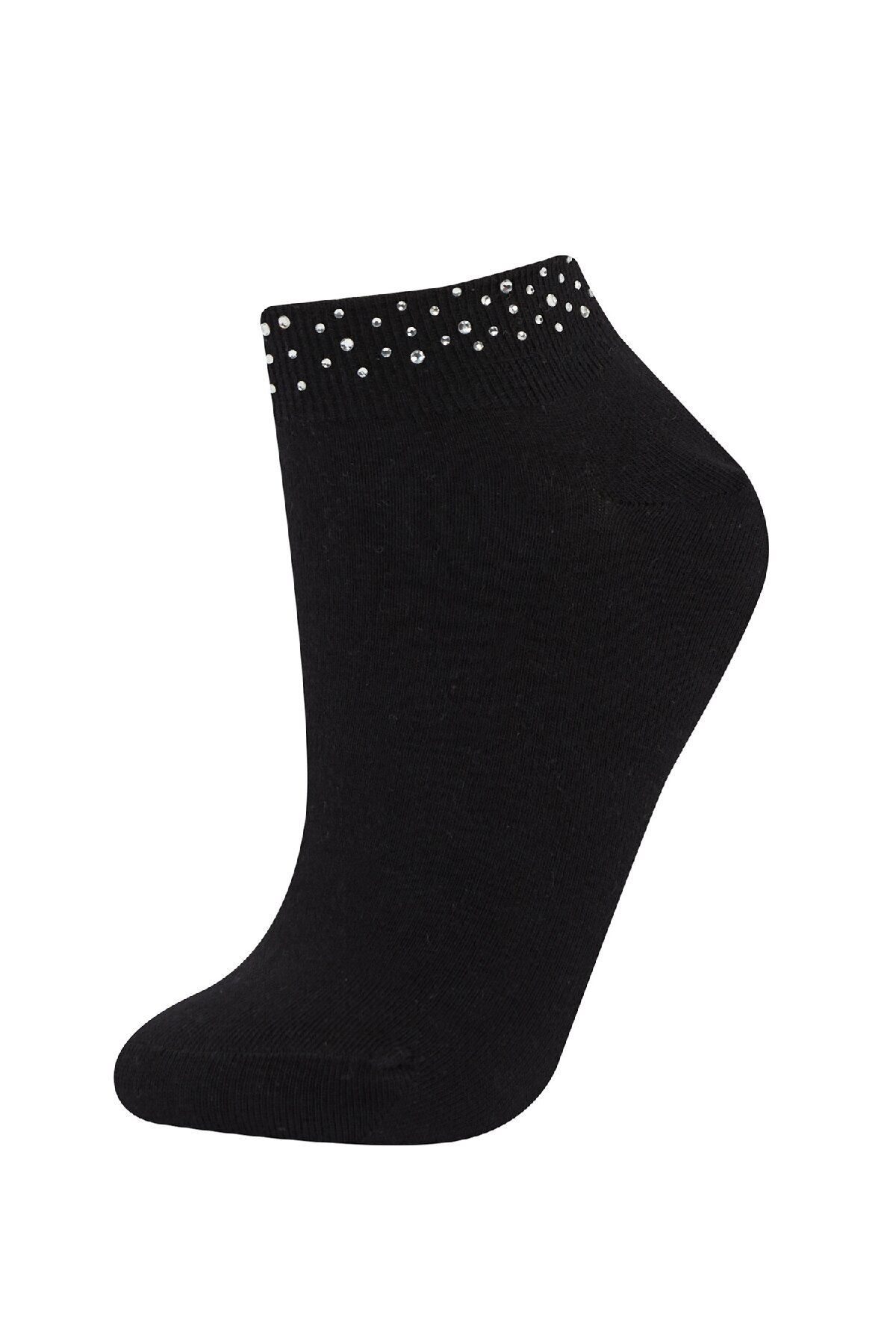 DeFacto-Nahtlose Damen-Socken aus gekämmter Baumwolle mit glänzendem Steinmuster E8653axns 1