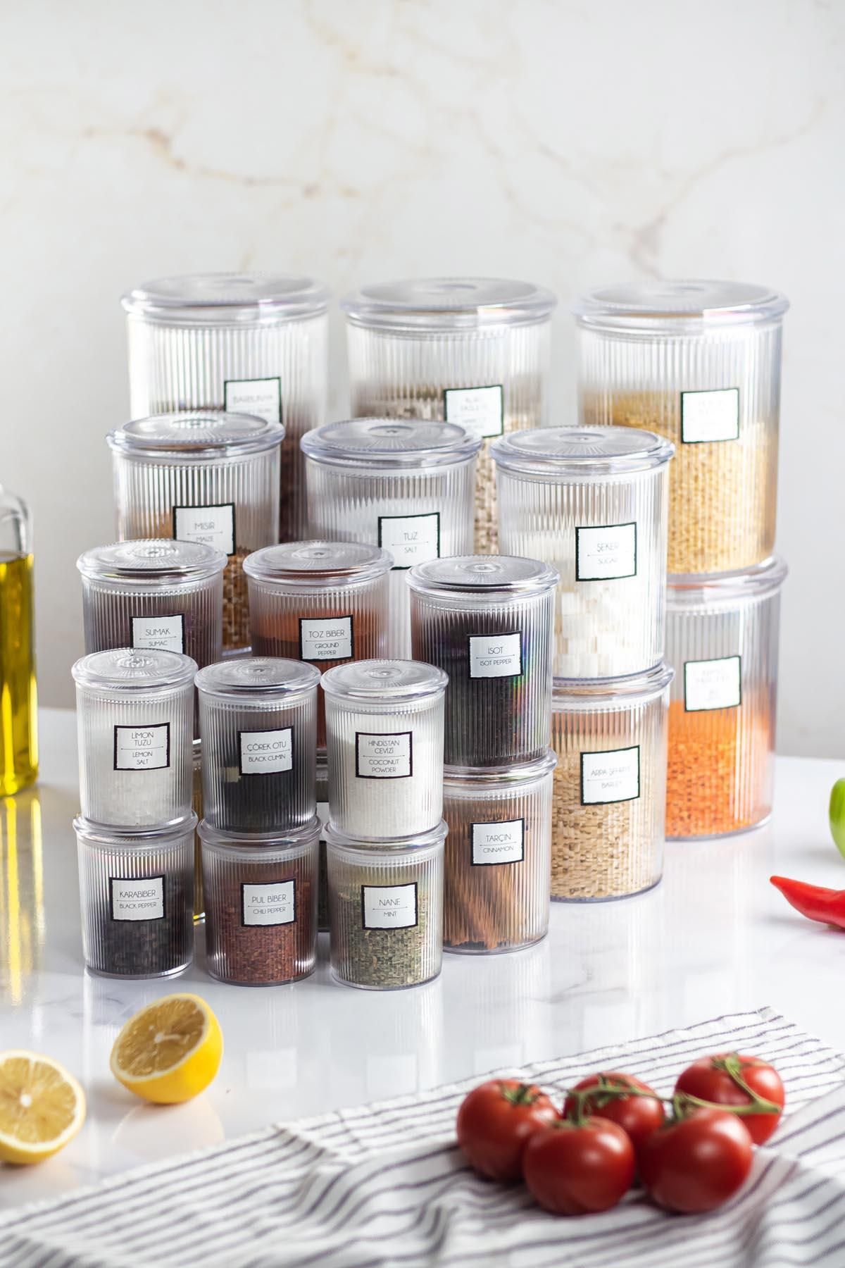 EWs-24-Piece Baroque Round 4-Size Jar Set & Storage Container & Food Container (6*2000 Ml, 6*1000 Ml, 6*500 Ml, 2