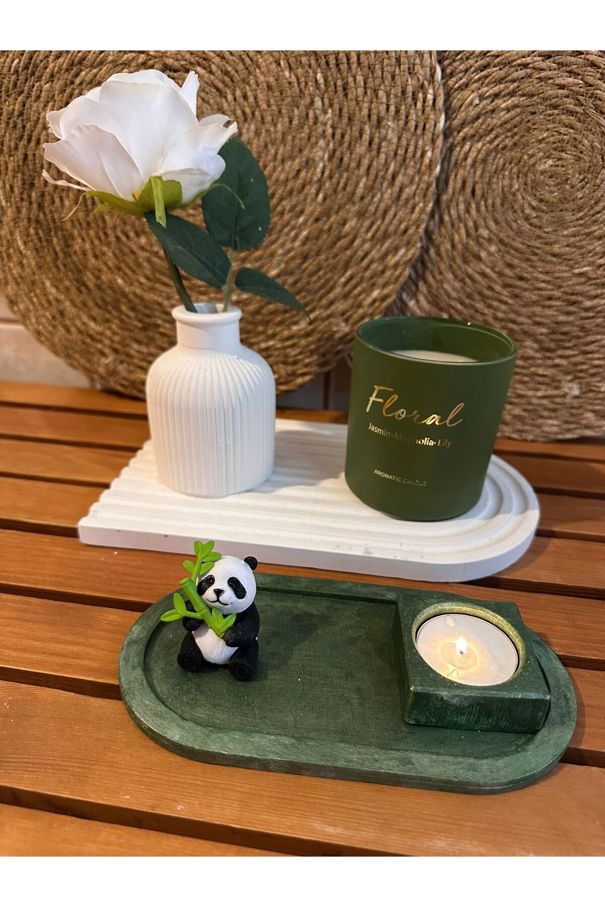 Sevgiliye Hediye Panda Figürlü Alçı Mumluk
