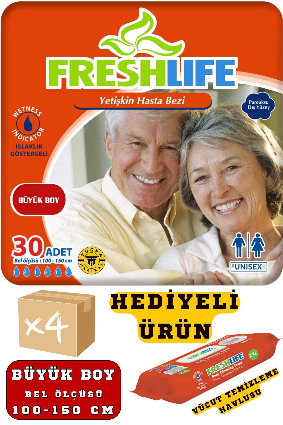 medikalcin Freshlife Hasta Bezi Belbantlı Large Beden 120 Adet (4 Paket)