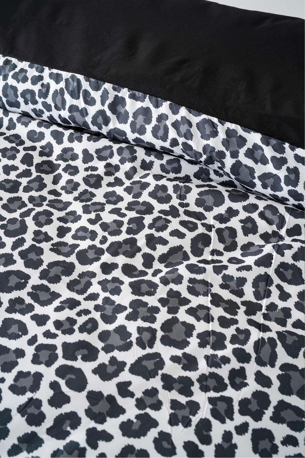 Rivaİstanbul-Leopard Print Black Cotton Double Duvet Cover Set 3