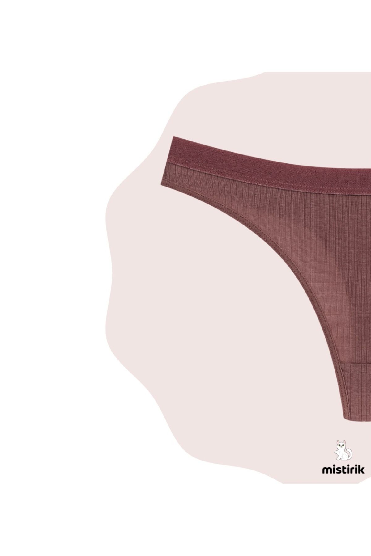 MİSTİRİK-Paulo Model - Ribbed and Flexible Soft Fabric, Plum Color String Panties 3