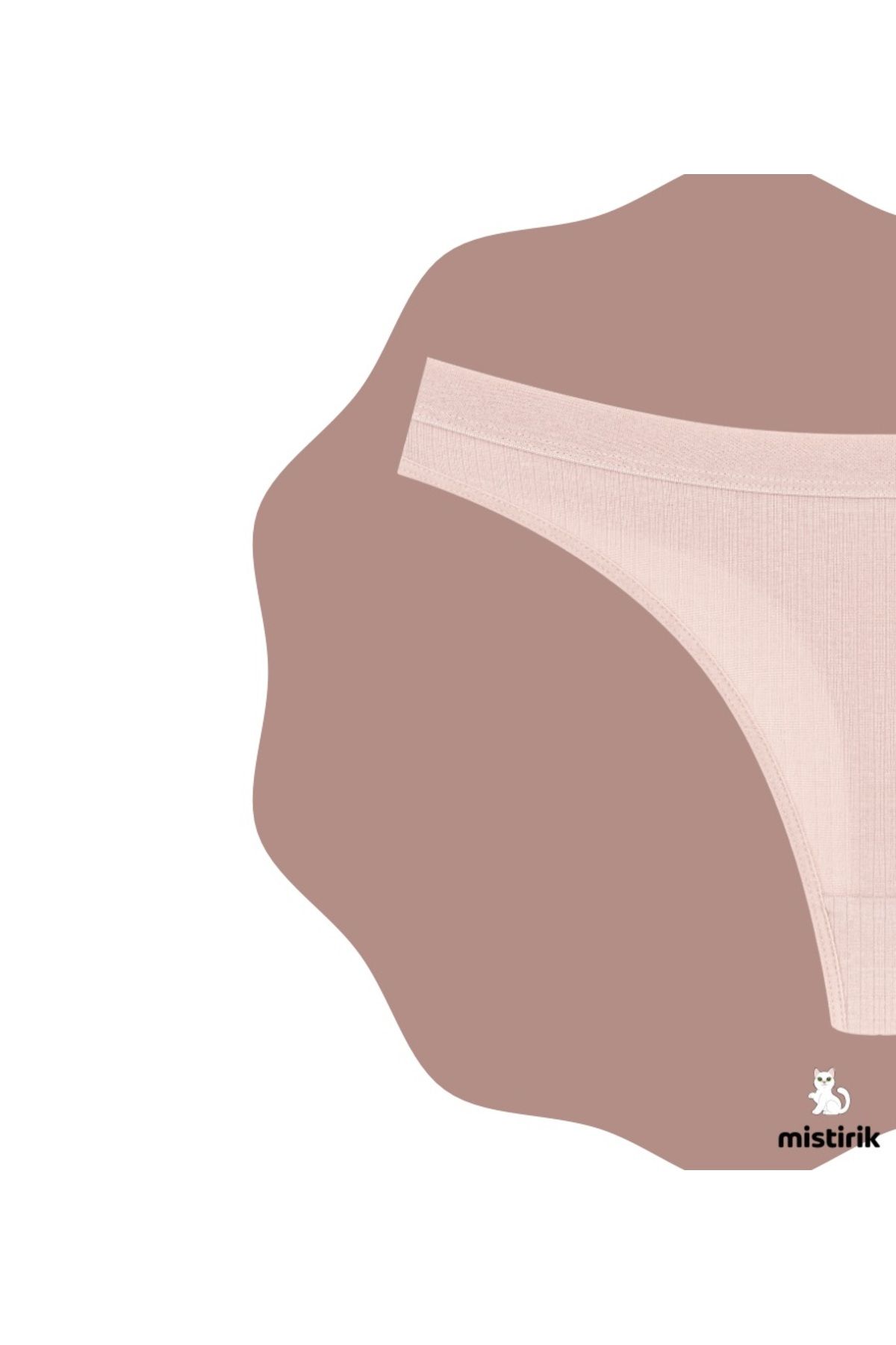 MİSTİRİK-Paulo Model Ribbed and Stretchy Soft Fabric String Panties Light Pink Color 3