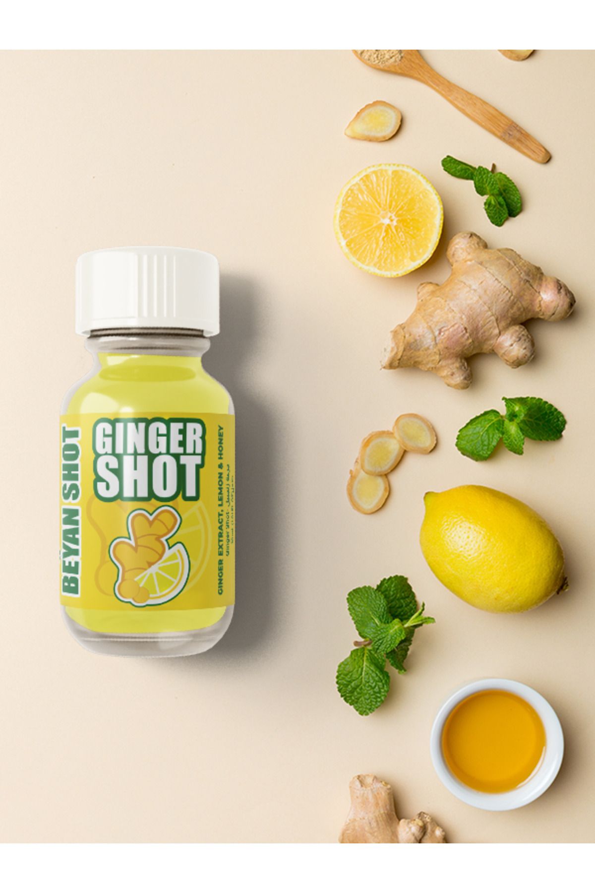 beyan herbs Ginger Shot Günlük Şot Doğal Bitkisel 3 Adet Şat GingerShot (CAM ŞİŞELİ) Zencefil + Limon + Bal