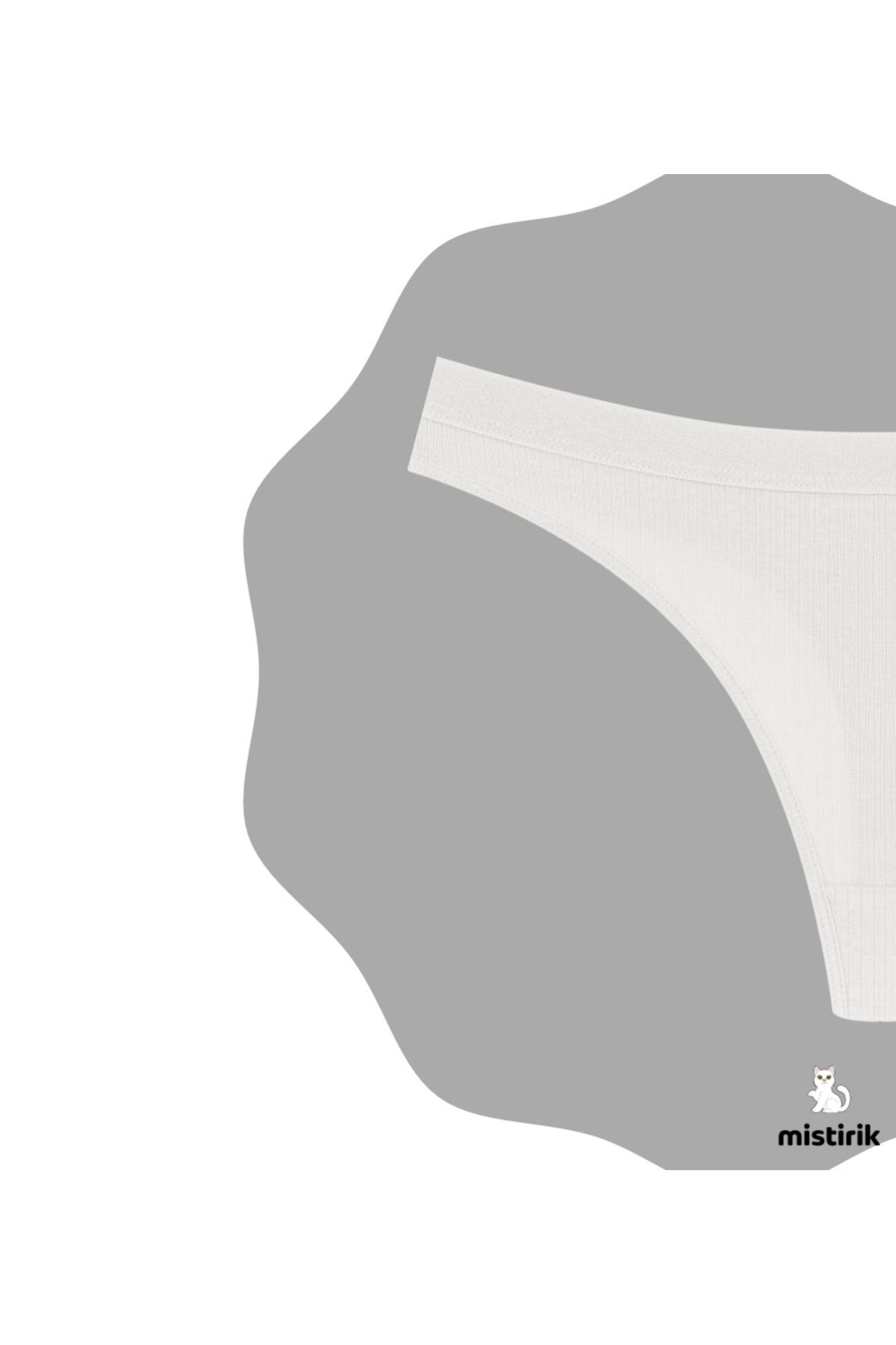 MİSTİRİK-Paulo Model Ribbed and Stretchy Soft Fabric String Panties White Color 3