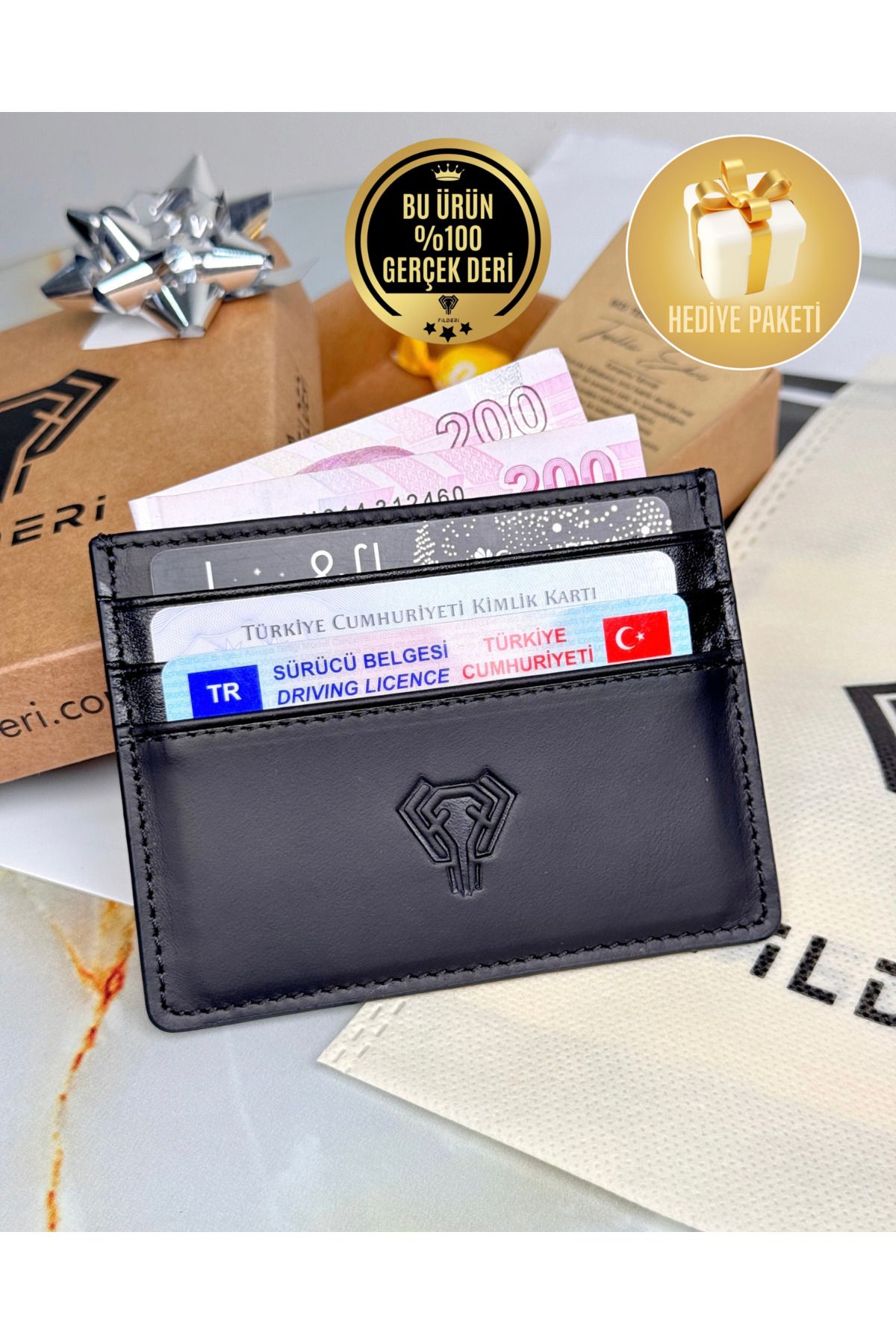 Fil Deri-Premium Genuine Leather Men'S-Women's Card Holder Slim Black Wallet-Special Boxed 1