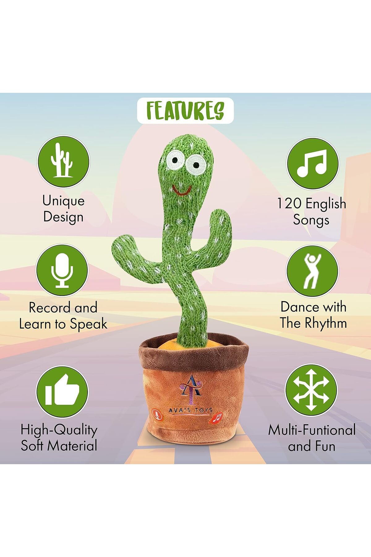 AWH-Dancing Cactus Toy – Singing, Talking, and Voice-Recording Plush Toy That Repeats What You Say. 2