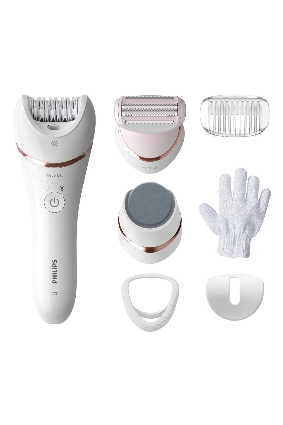 Philips Epilator umed si uscat Seria 8000 BRE730/10, 7 accesorii, 32 pensete, utilizare fara fir, 2