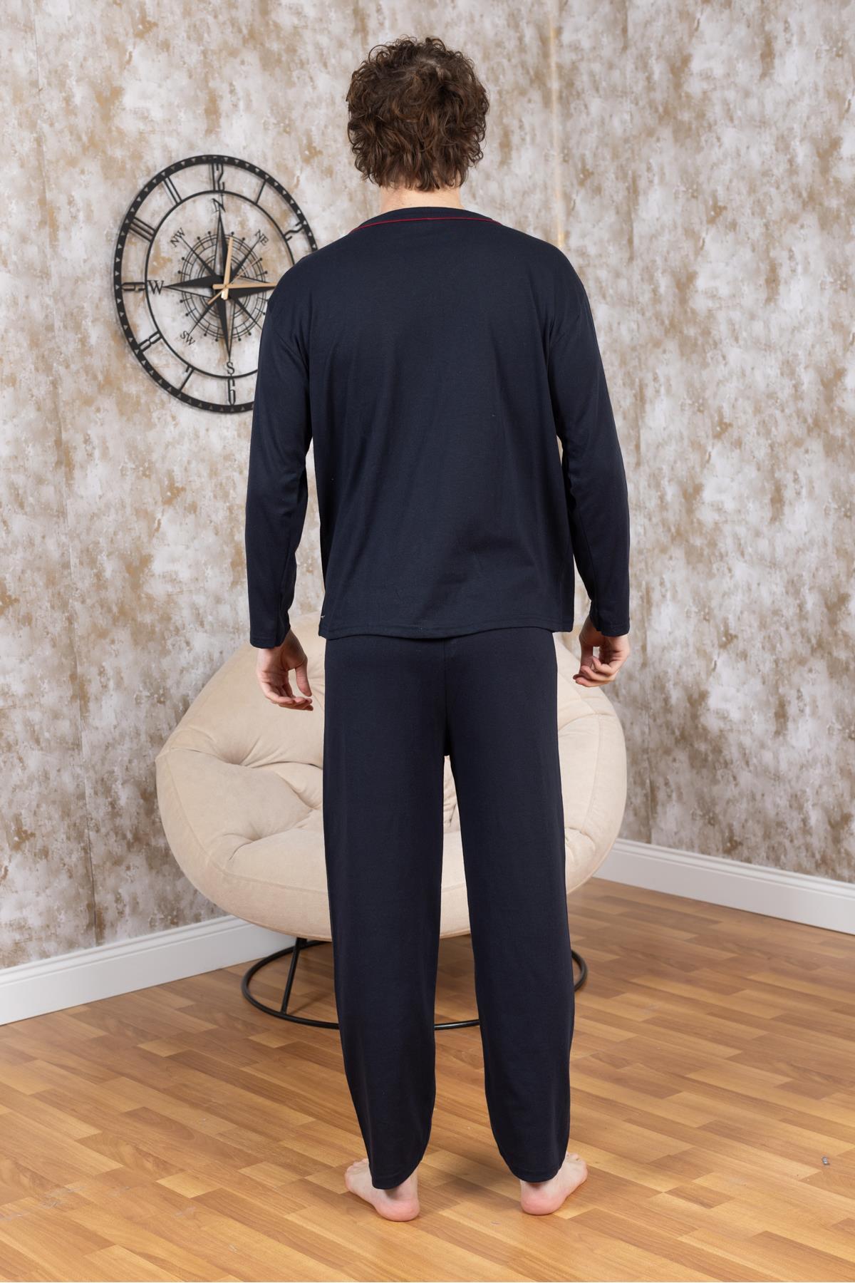 Mutlu City  Erkek Boydan Düğmeli Yüksel Kalite Pamuk Pijama Takımı 16511 - Görsel 6