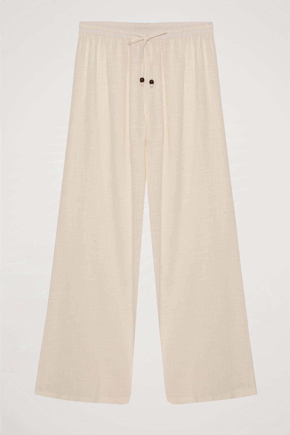 Quzu-Ecru Color - Loose Trousers with Lacing Detail and Elastic Waist 2