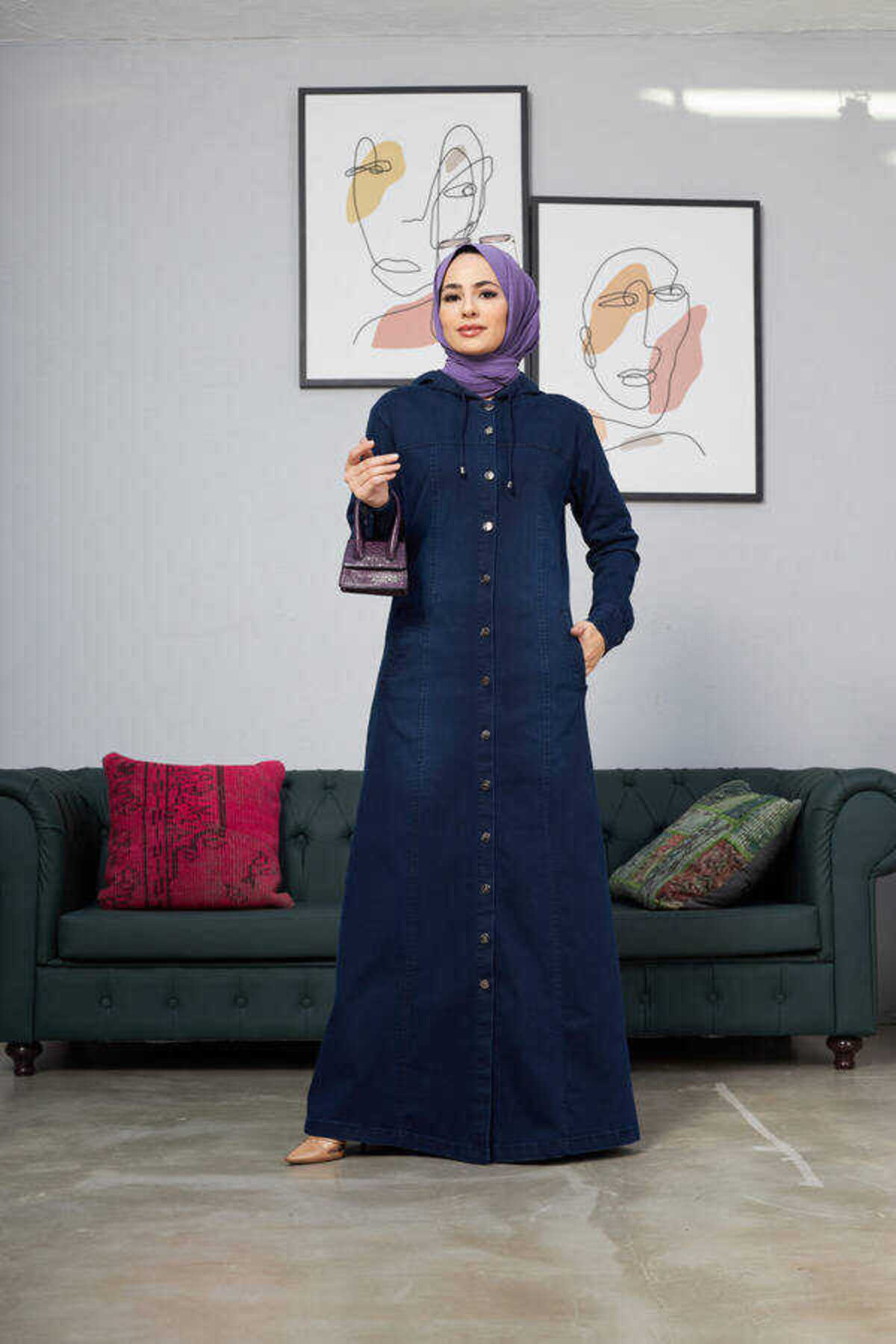 Neways-6509-Denim Hooded Ferace Navy Blue 1