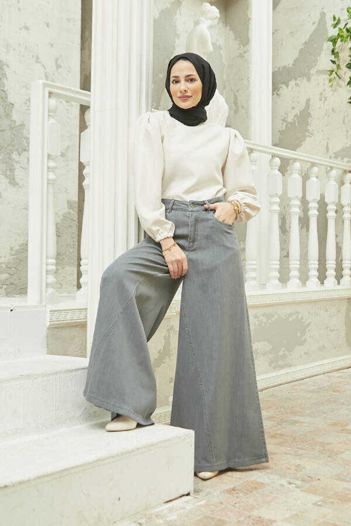 Neways Denim Pantolon Etek - Gri - Neways