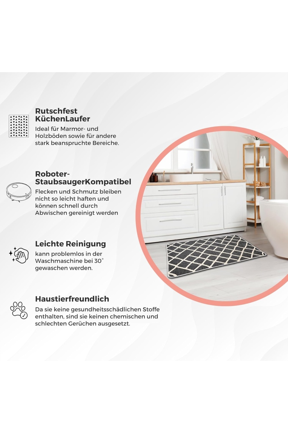 miqna-2-tlg. Rutschfeste Badteppich Set, Waschbar (60X100 & 50X60 CM) 4