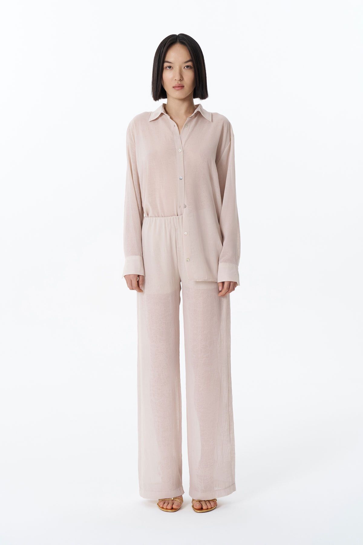 Quzu-Beige Colored Side Zipper Wide Leg Trousers 4
