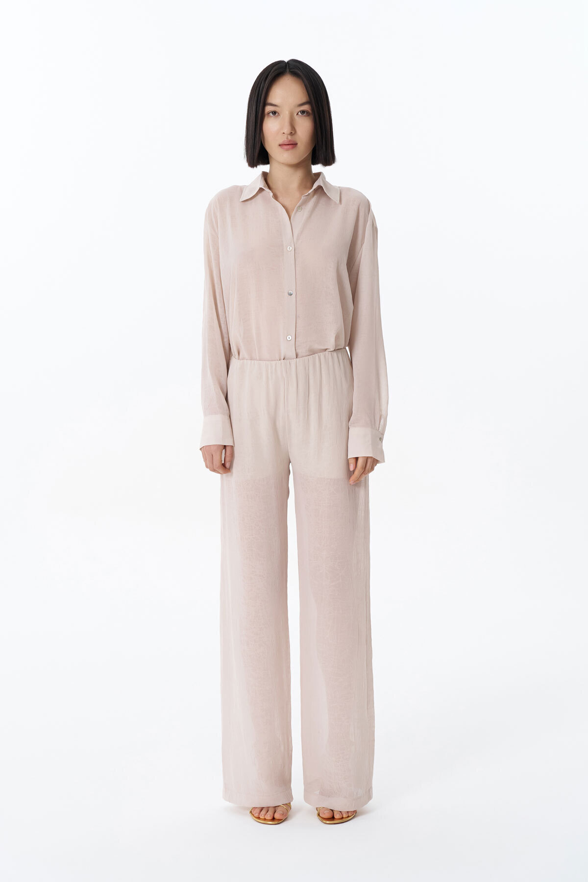 Quzu-Beige Colored Side Zipper Wide Leg Trousers 1