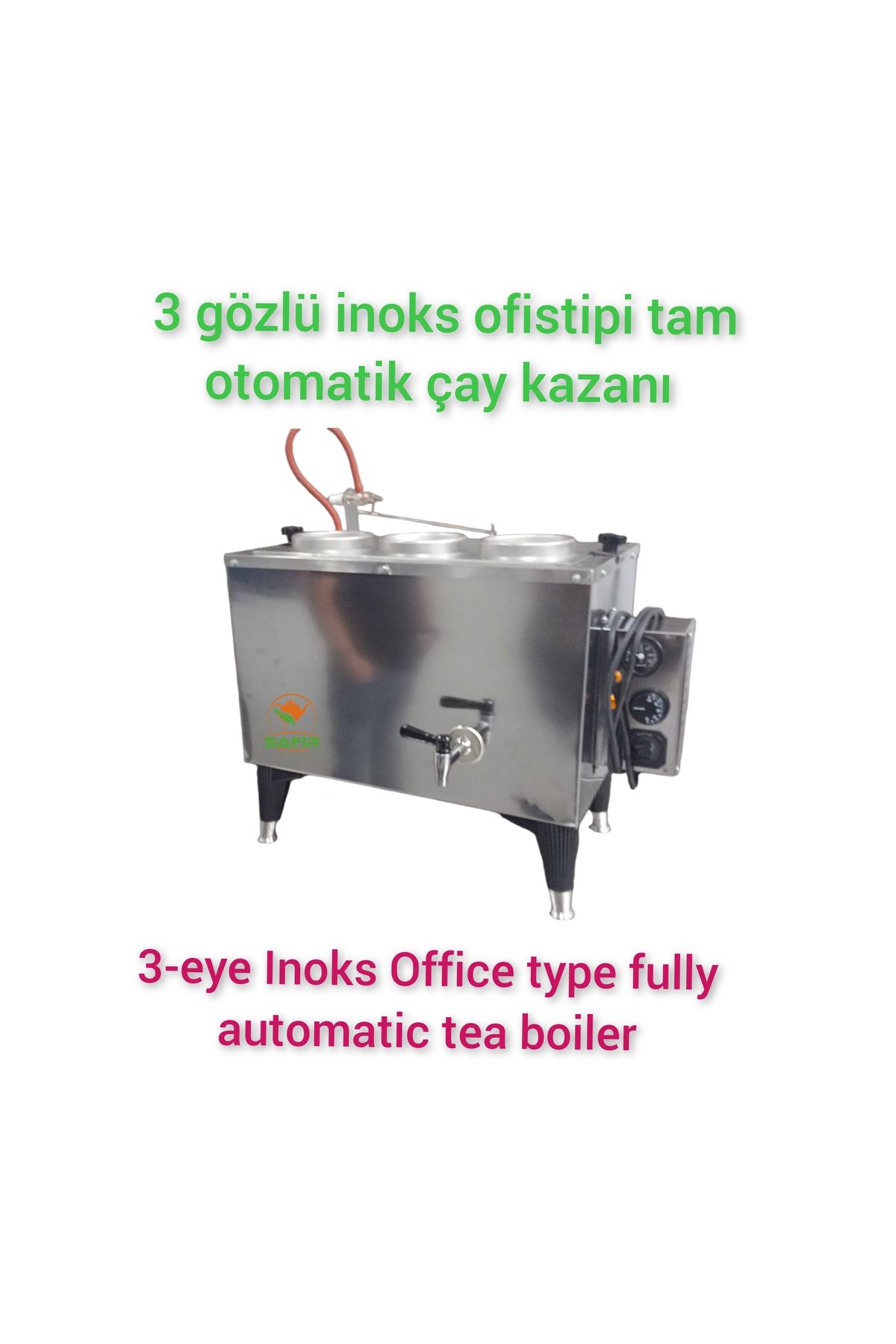 SAFİR ÇAY KAZANLARI 3 Gözlü İnoks Tam Otomatik Ofis için Çay Kazanı İnoks Büro için Çay Makinesi İnoks Çay Ocağı Semaver