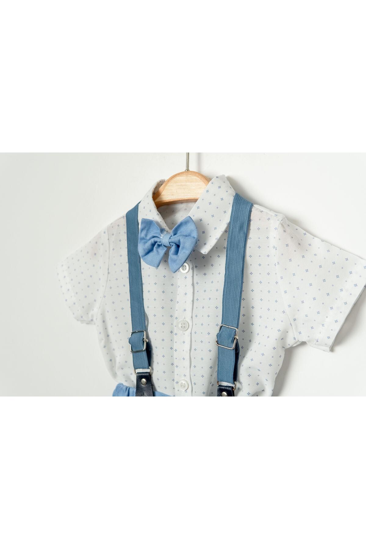 Chicsy Baby Tarz  Desenli Gömlek Belden Ayarlanabilir Slopetli Kısa Kollu Şortlu 2'li Takım Çocuk ve Bebek Giyim fotoğrafı 3 (önizleme)