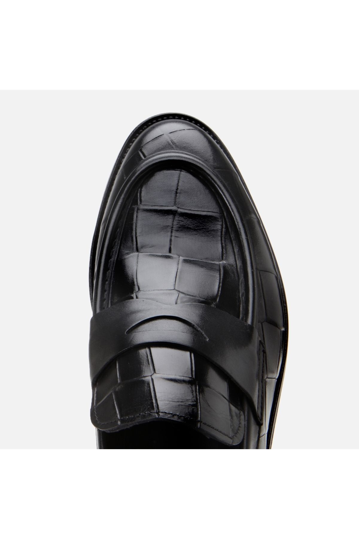 Hotiç-Genuine Leather Black Men's Crocodile Pattern Loafer 5