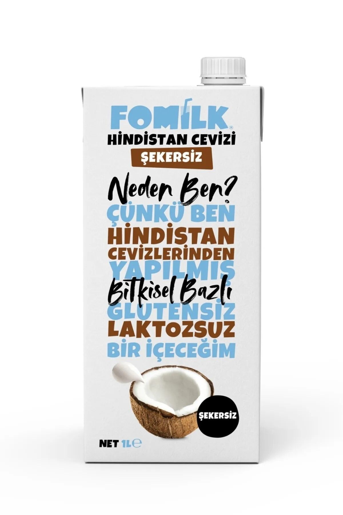 Fomilk Hindistan Cevizi Sütü Glutensiz Bitkisel Bazlı Laktozsuz Vegan Şekersiz 1 L X 6 Adet