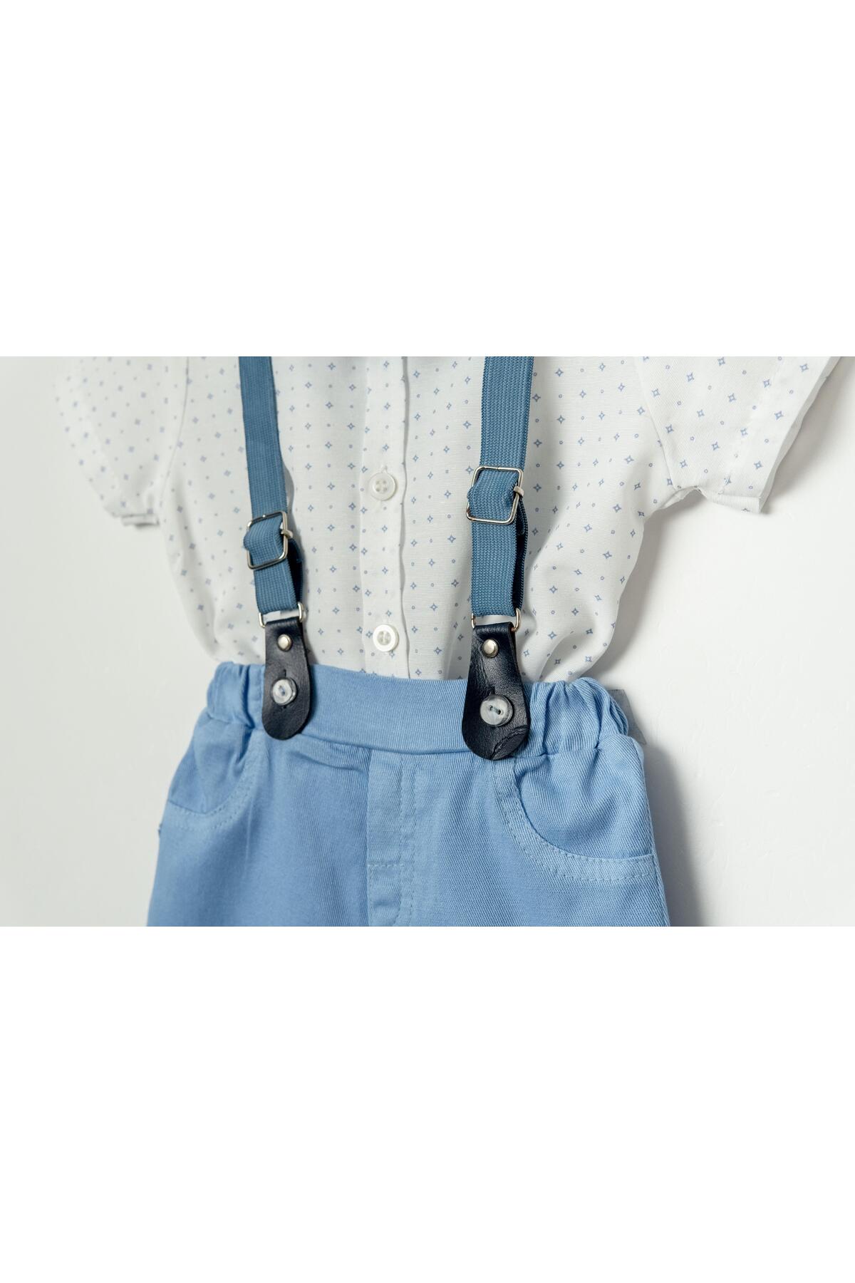 Chicsy Baby Tarz  Desenli Gömlek Belden Ayarlanabilir Slopetli Kısa Kollu Şortlu 2'li Takım Çocuk ve Bebek Giyim fotoğrafı 2 (önizleme)