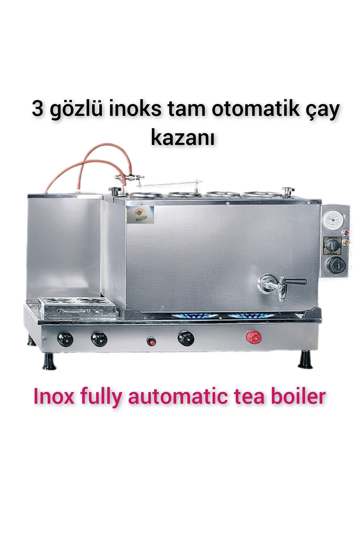 SAFİR ÇAY KAZANLARI 3 lü İnoks Çay Kazanı Doğalgazlı Çay Ocağı CE ve GAZMER Onaylı Gaz Emniyet Kilit Sistemli Semaver