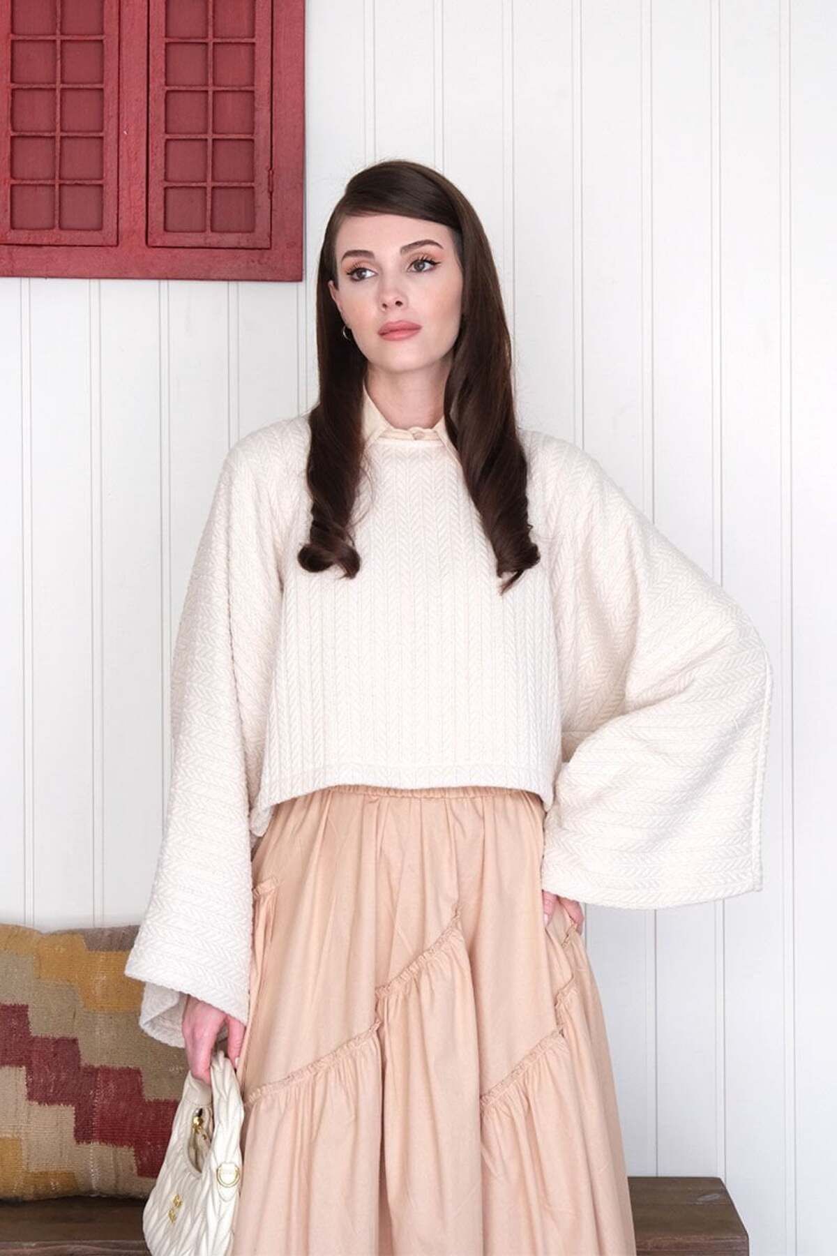 Ceylan Otantik-Cream Bat Sleeve Knitwear Crop 1