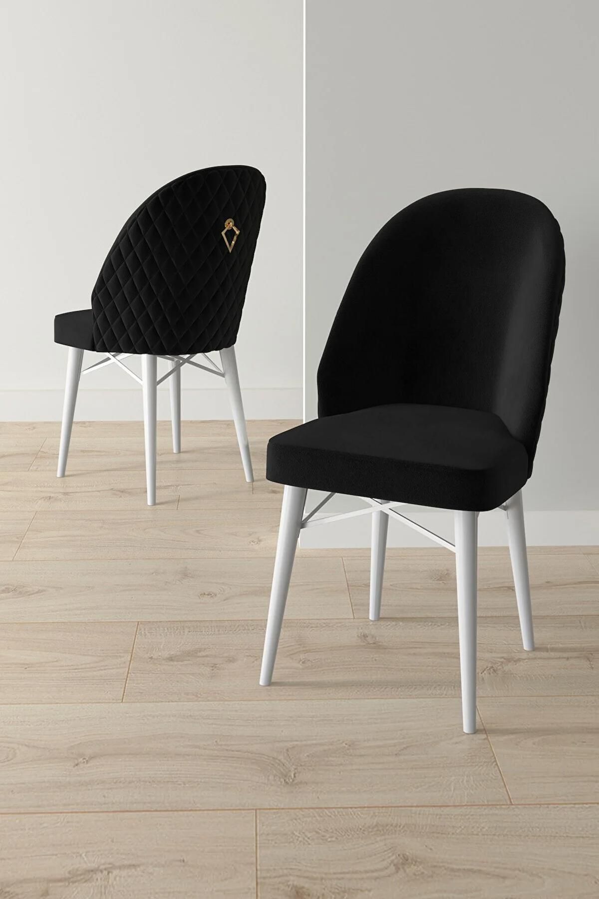Liora Serisi Beyaz Mermer 70x114 Açılabilir Mdf Mutfak Masası Takımı 4 Adet Siyah Sandalye-3