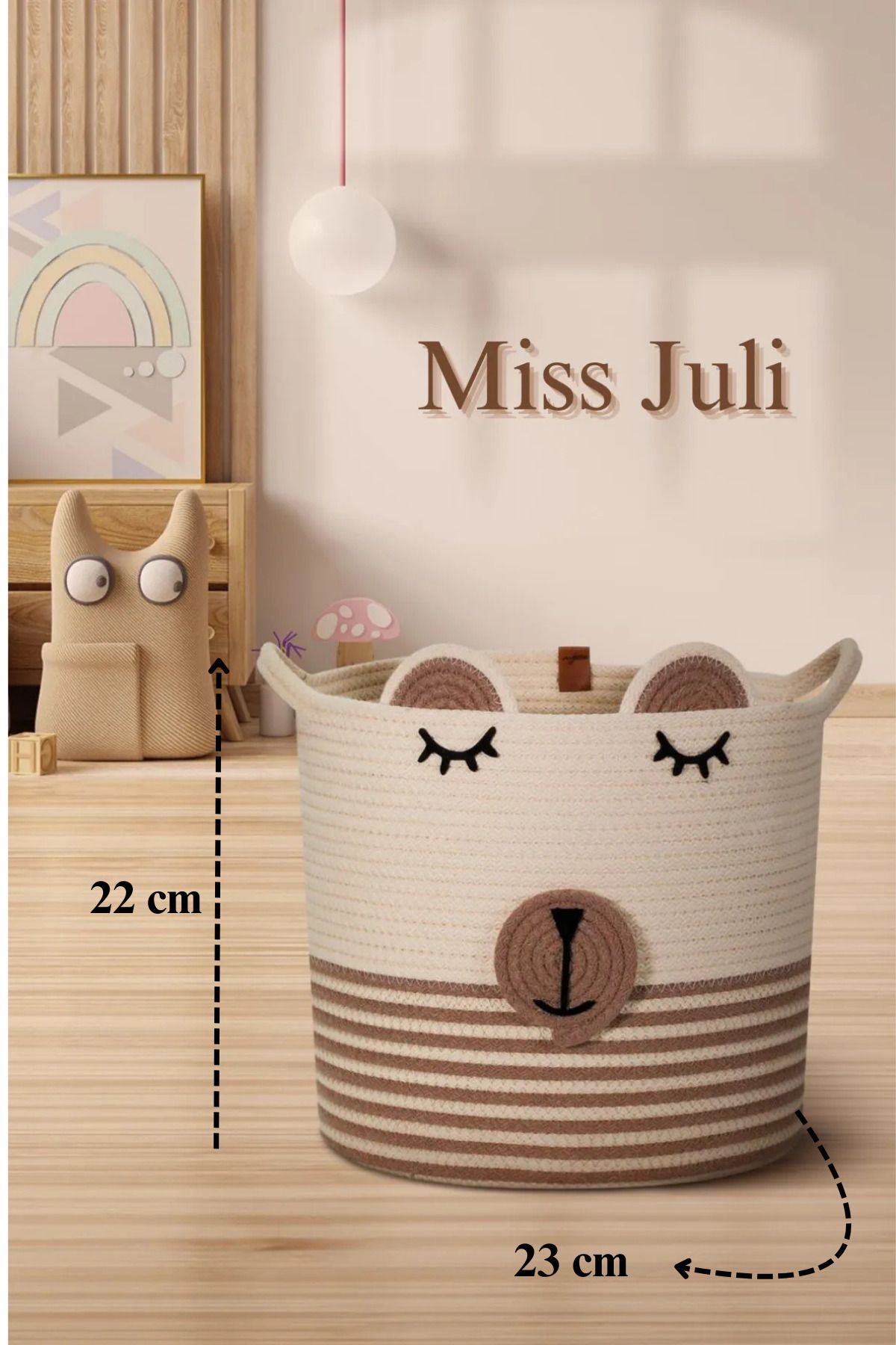 MISS JULİ-Multipurpose Jute Panda Figured Laundry, Toy Basket, Organizer 23 cm 2