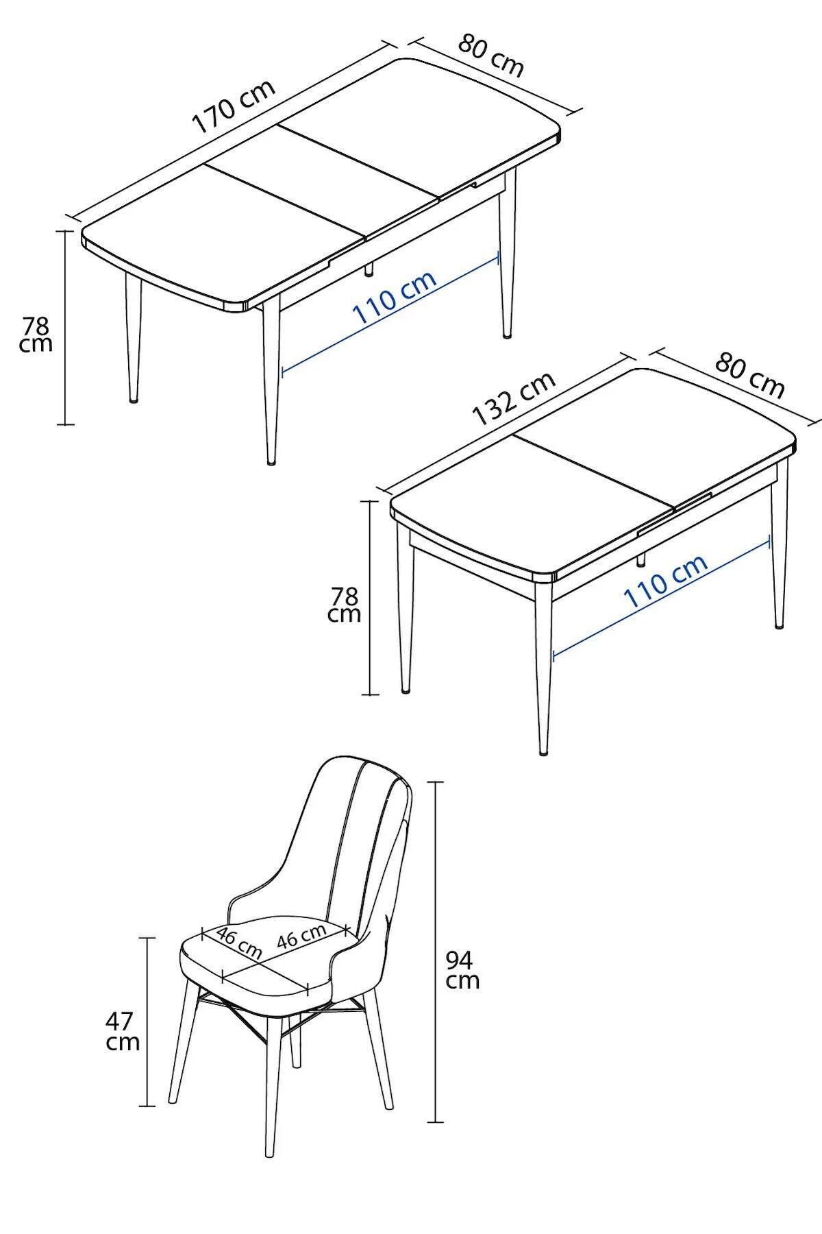 Mona Serisi Beyaz 80x132 Açılabilir Mdf Mutfak Masası Takımı 6 Adet Lacivert Sandalye-4