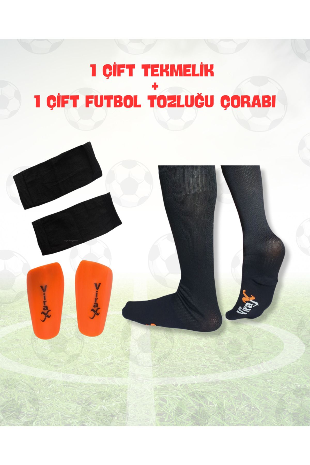 virajx Futbol Uzun Tozluk(Çorap) ve Kaval Koruyucu Tekmelik Antrenman Seti (Siyah)