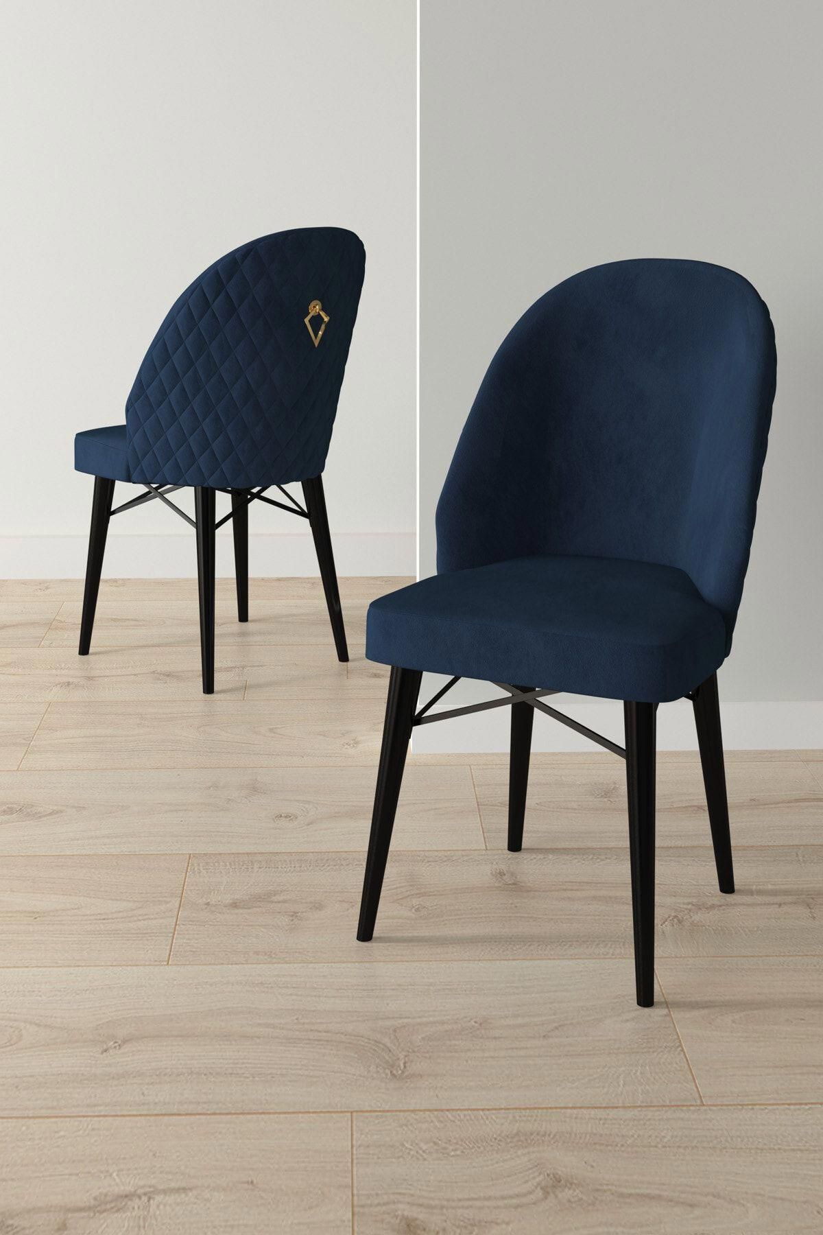 Liora Serisi Siyah Mermer 70x114 Açılabilir Mdf Mutfak Masası Takımı 4 Adet Lacivert Sandalye-3