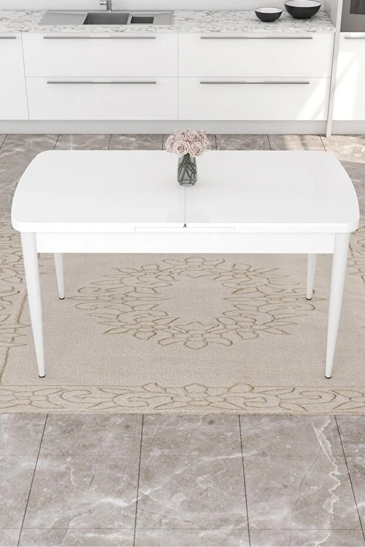 Mona Serisi Beyaz 80x132 Açılabilir Mdf Mutfak Masası Takımı 4 Adet Lacivert Sandalye-2