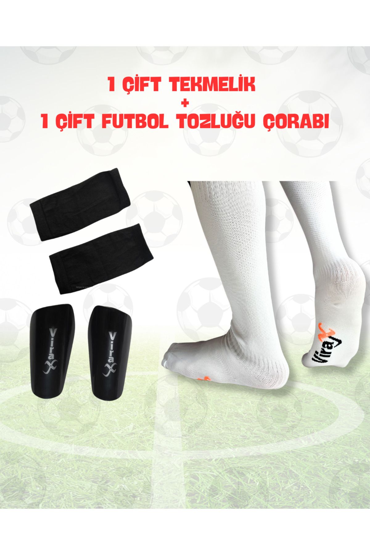 virajx Futbol Uzun Tozluk(Çorap) ve Kaval Koruyucu Tekmelik Antrenman Seti (Beyaz)