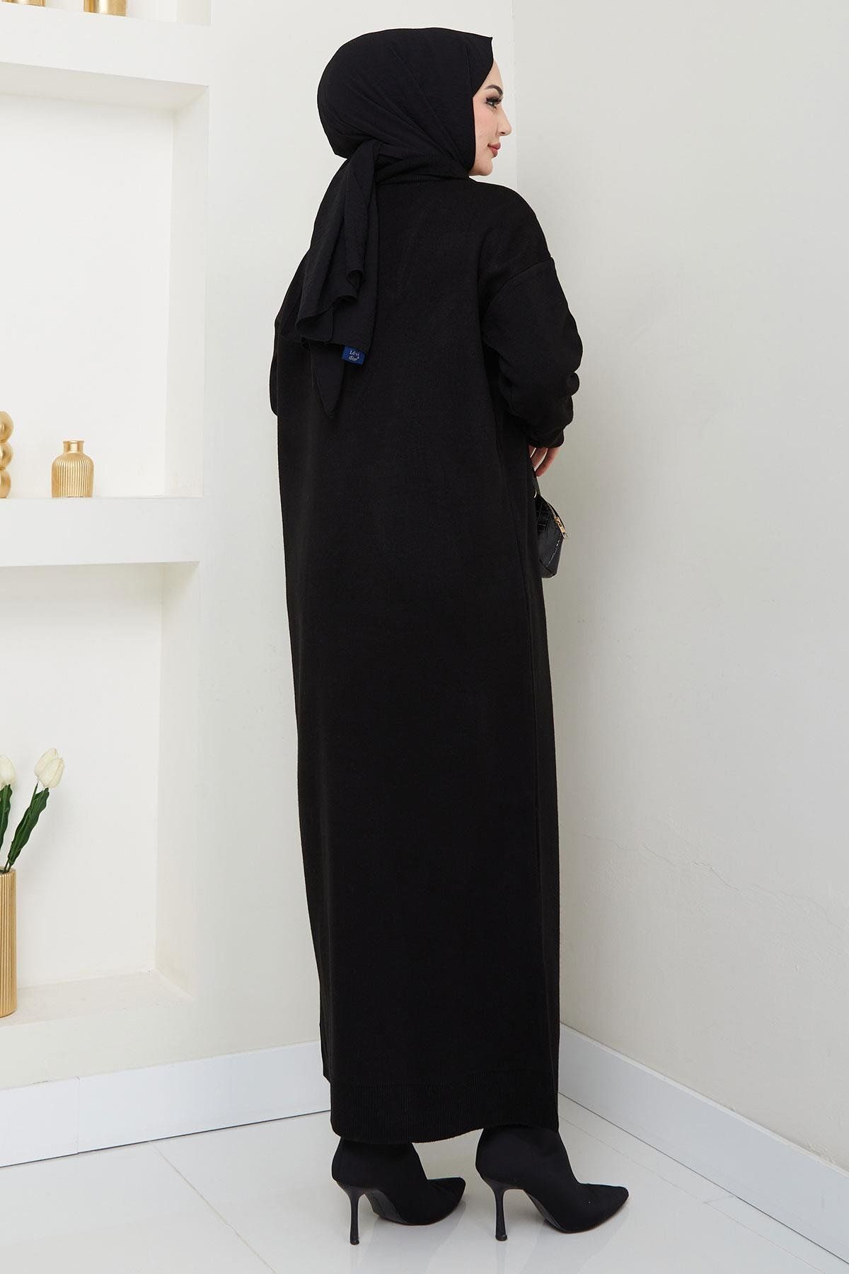 hafsamina-Black Knitwear Dress - Zip and High Top Hm2531 5