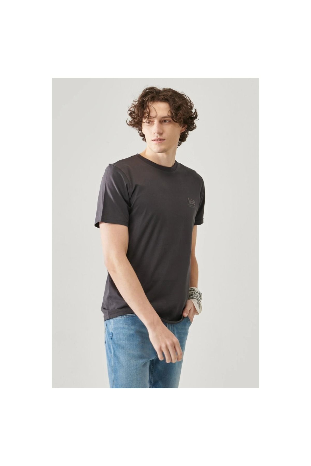 Lee-Lightweight Tonal Logo Men's Gray Crew Neck T-Shirt 1