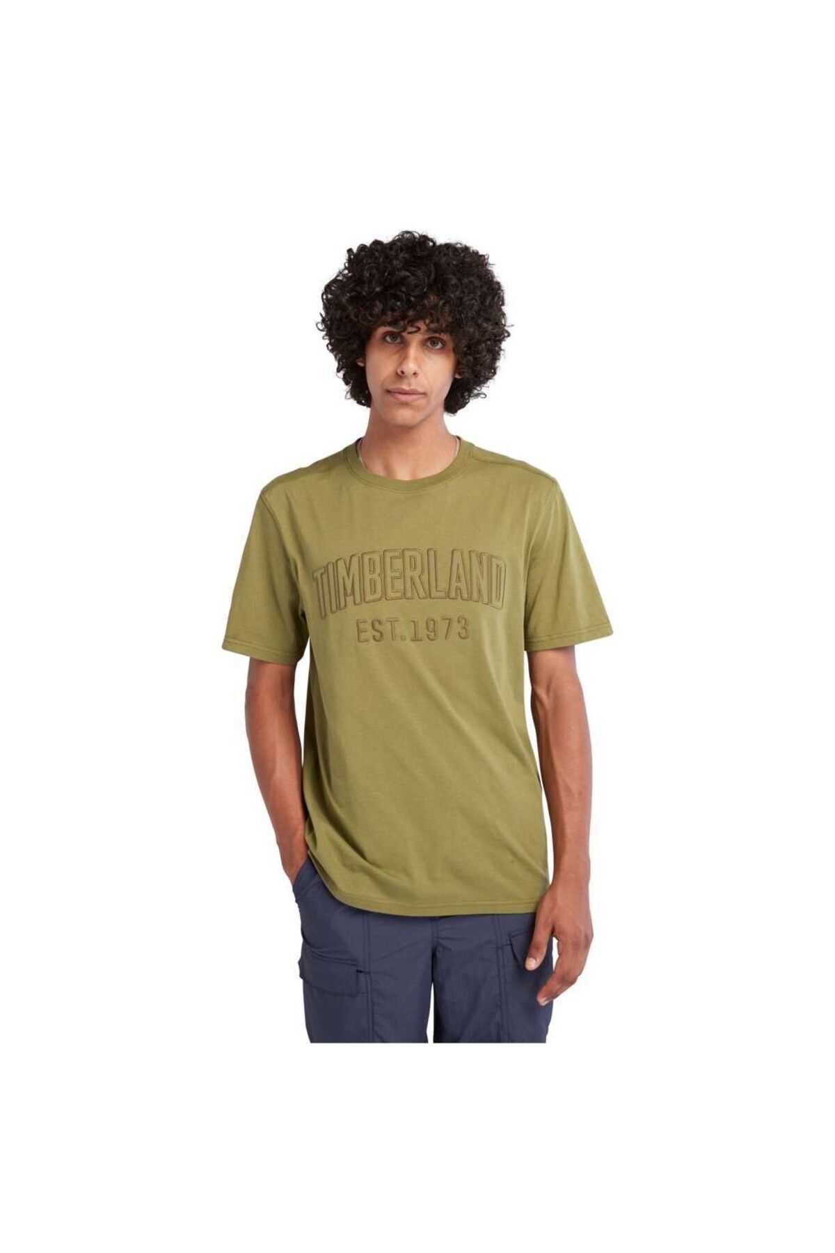 Timberland-T-shirt Modern Wash Brand Carrier Men's Khaki Round Neck T-shirt 2