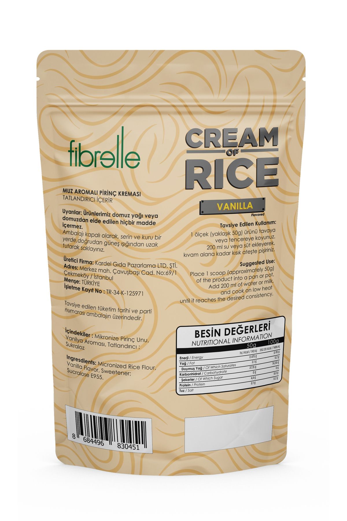 Fibrelle-Vanilla Flavored Cream of Rice - 1kg - 20 Serves 2