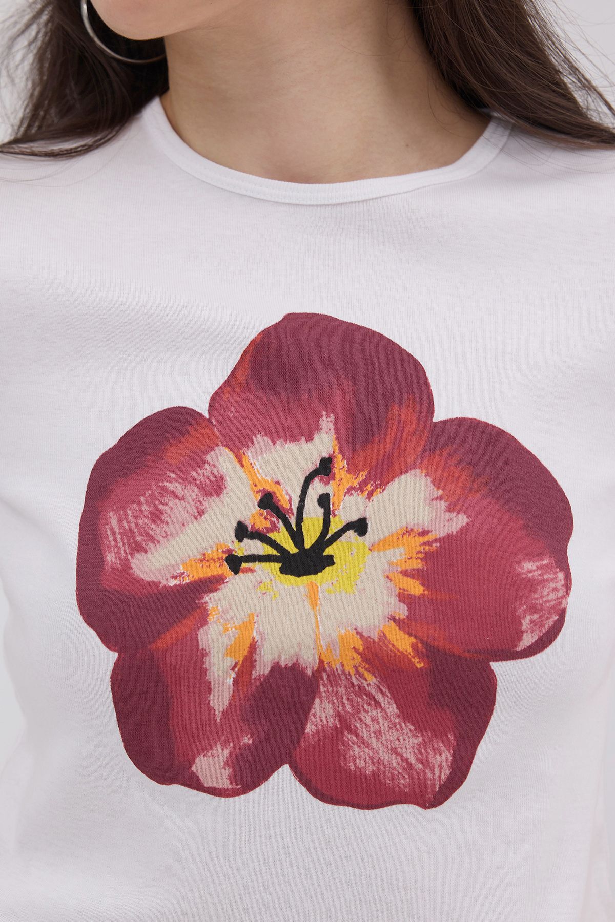 Addax-P1612 Model Flower Printed Short Sleeve T-Shirt 3